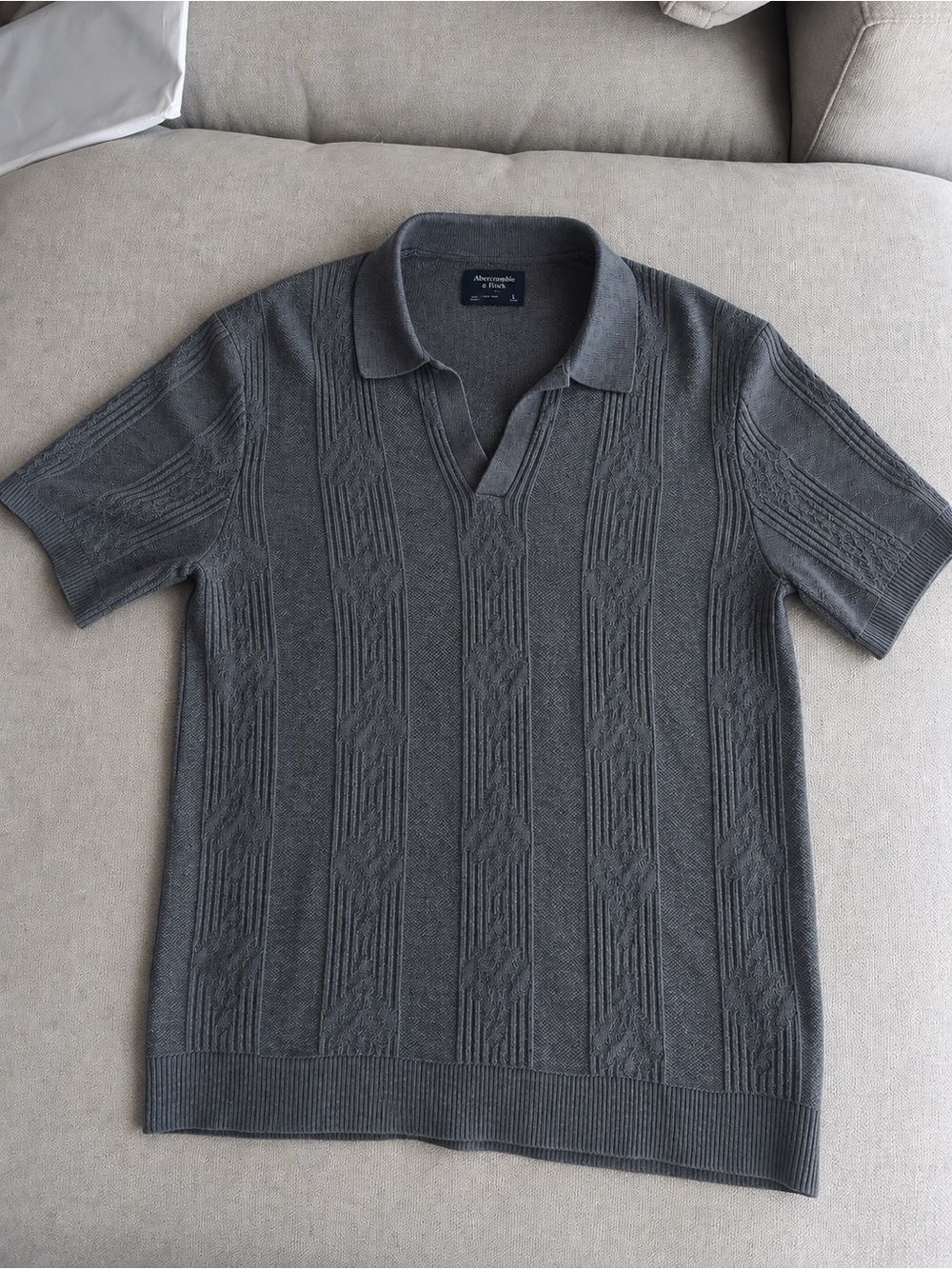 Abercrombie & Fitch Gray Textured Short-Sleeve Polo Casual